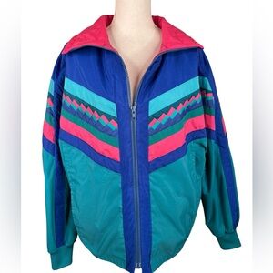 Wellspring Design 80's Classic Pink Blue Green Reversible Jacket Size Medium